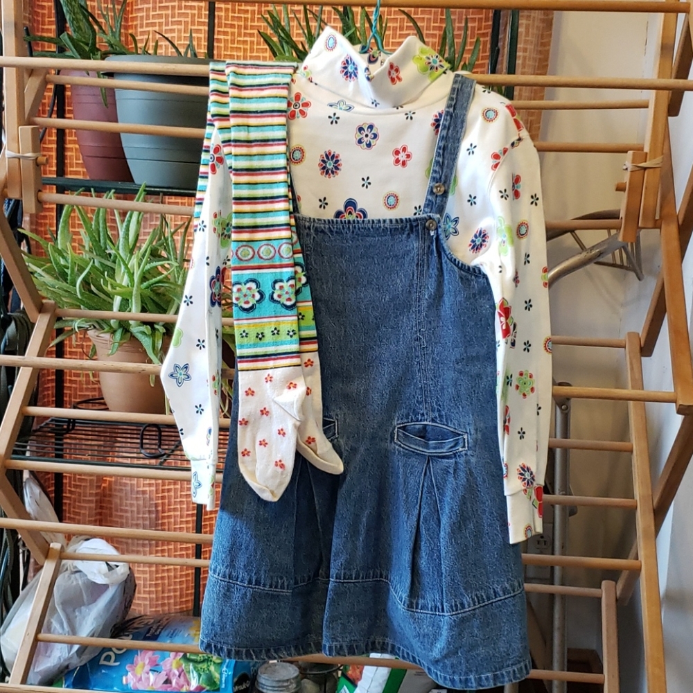 HannaT-Neck &Tights w/ Denim Jumper